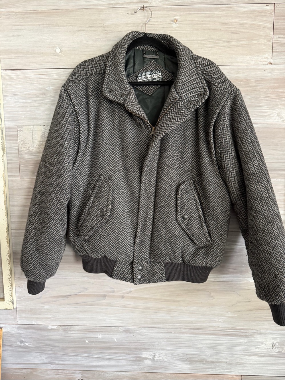 Members Only Brown/Gray Herringbone Bomber Jacket